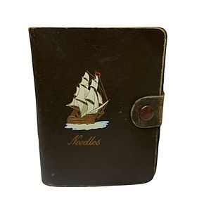Leather Sewing Needle Case Clipper Ship Milwards Woolworth Woolco Vintage